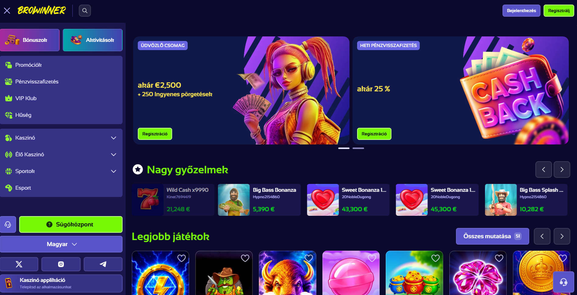 A Browinner kaszinó honlapja